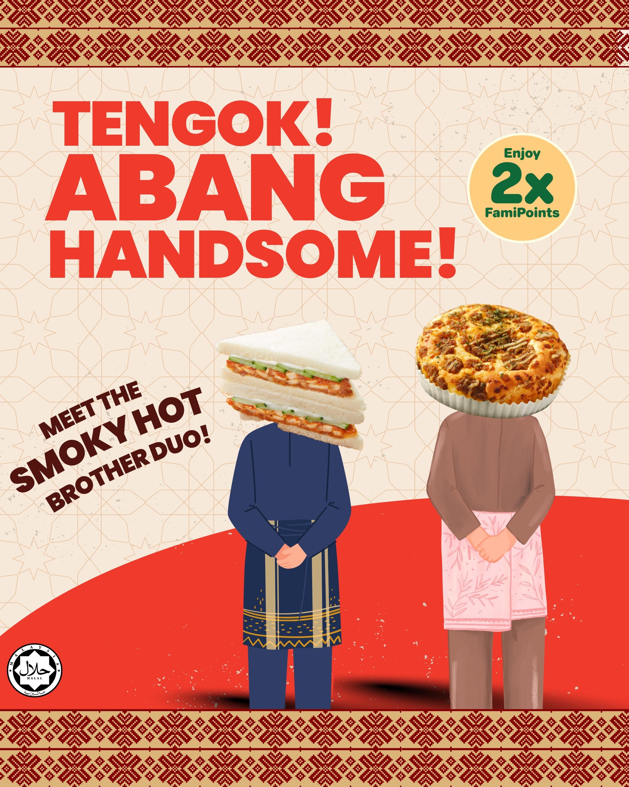 FamilyMart — 🥜 Chicken Satay Bun RM3.90, Chicken Satay Sandwich RM6.90 — plus 2X FamiPoints for members
