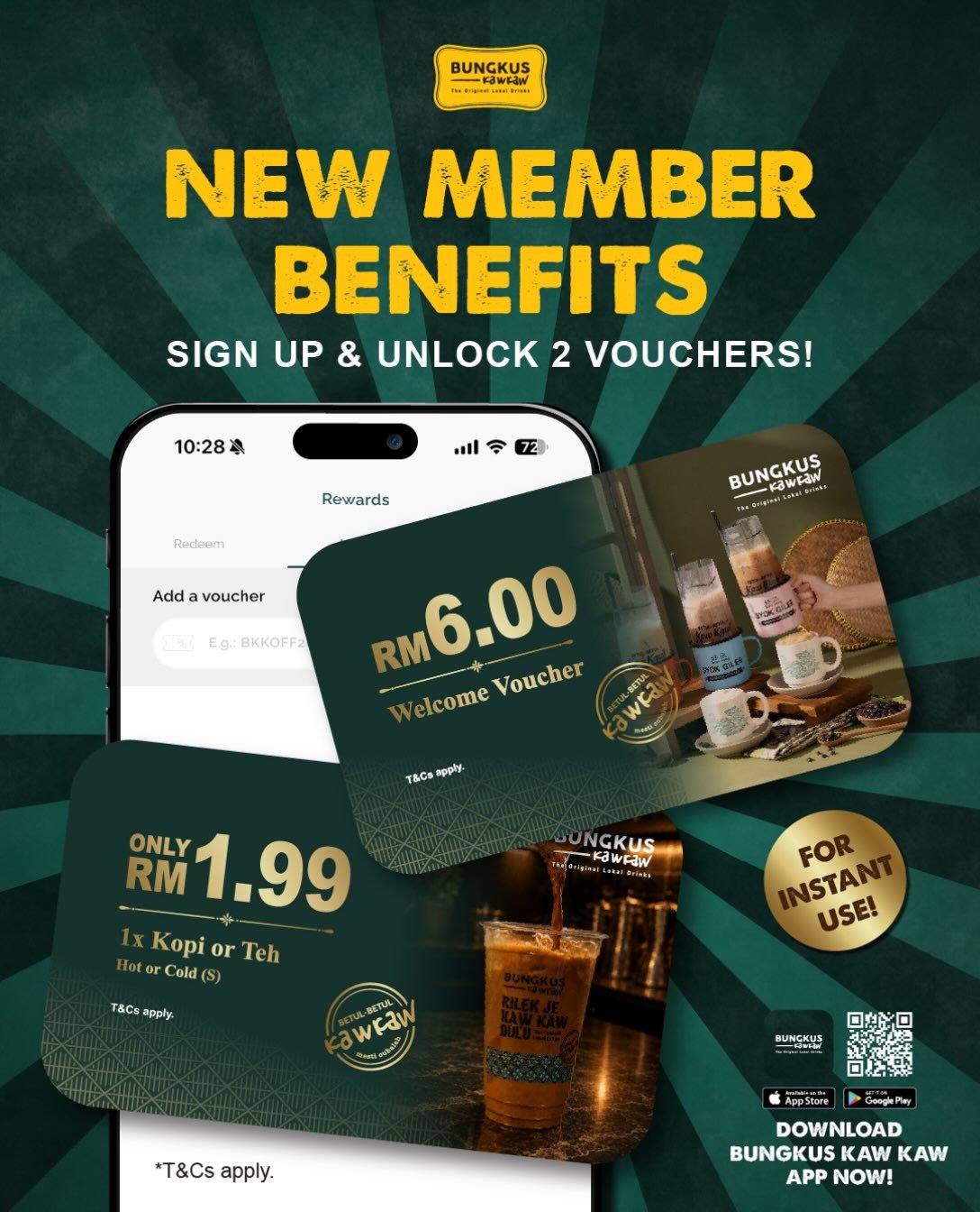 Bungkus Kaw Kaw — ☕ Kopi or Teh RM1.99 + RM6 welcome voucher for new app members